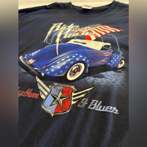 2XL RIDE WITH PRIDE T-Shirt Blue Low Rider Car Racing Top Mens Red Patriotic XXL